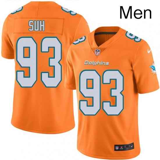 Mens Nike Miami Dolphins 93 Ndamukong Suh Limited Orange Rush Vapor Untouchable NFL Jersey